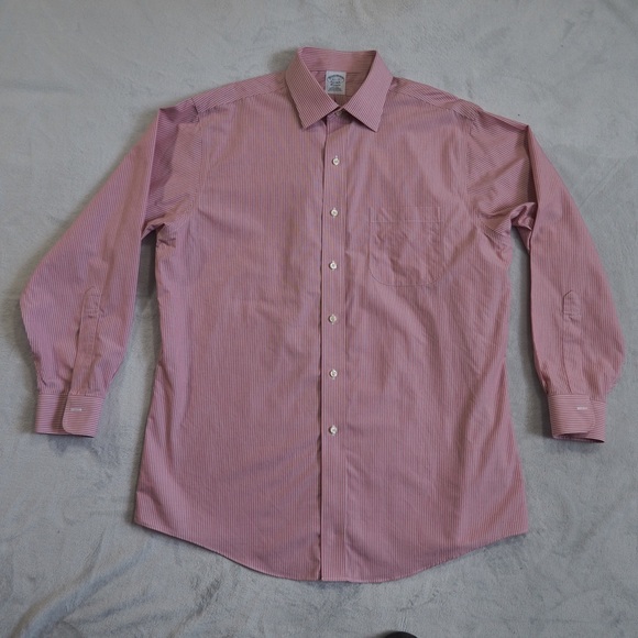 Brooks Brothers 1818 Sz 16.5 Pink Striped Men's Shirt 100% Cotton - Picture 2 of 11